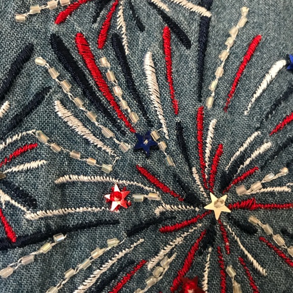 Americana Flag denim shirt 1X Quacker Factory 100%cotton - Picture 3 of 9